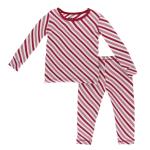 Kickee Pants Unisex L/S Pajama Set Crimson Candy Cane Stripe
