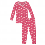 Kickee Pants Girl L/S Pajama Set Kimono Winter Rose Kitty