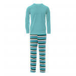 Kickee Pants Men L/S Pajama Set Ice Multi Stripe