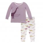 Kickee Pants Girl L/S Pajama Set Natural Goodnight Dinosaur