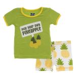 Kickee Pants Unisex S/S w/Shorts Pajama Set Natural Pineapple