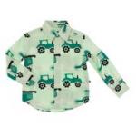 Kickee Pants Boy L/S Woven Button Down Shirt Pistachio Tractors & Wheat