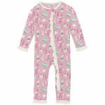Kickee Pants Girl Ruffle Coverall w/2way Zipper Cake Pop Tea Party