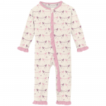 Kickee Pants Girl Ruffle Coverall w/2way Zipper Natural Bird Banner