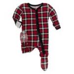 Kickee Pants Boy Footie w/Zipper Crimson 2020 Holiday plaid