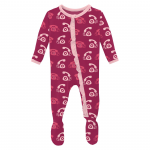 Kickee Pants Girl Ruffle Footie w/Zipper Berry Telephone