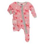 Kickee Pants Girl Ruffle Footie w/Zipper Strawberry Domestic Animals