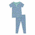 Kickee Pants Boy S/S Henley Pajama Set Dream Blue Bespeckled Frogs