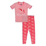 Kickee Pants Girl S/S Pajama Set Red Ginger Unicorns