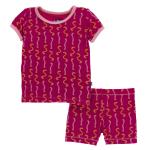 Kickee Pants Girl S/S Pajama Set w/Shorts Rhododendron Worms