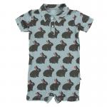 Kickee Pants S/S Polo Romper Jade Forest Rabbit
