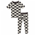 Kickee Pants Unisex S/S Sport Pajama Set Checkered Flag