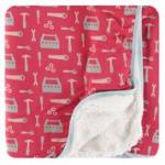 Kickee Pants Stroller Blanket Sherpa lined Flag Red Construction