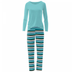 Kickee Pants Women L/S Pajama Set Ice Multi Stripe