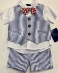 Matt's Scooter 4pc Nautical Short Set w/Vest & Bowtie Blue Stripe 9568