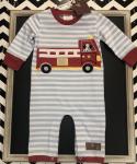 Millie Jay L/S Romper Blue & White Striped w/ Firetruck Applique