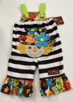 Millie Jay Romper Brown/White Stripe w/Scarecrow Applique mj01