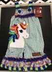 Millie Jay Romper Royal Blue & Lime Ruffle w/ Unicorn Applique
