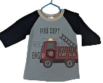 Mudpie Boy 3/4 Sleeve Shirt w/ Firetruck Applique