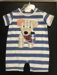 Natalie Grant Romper Blue & White Stripe w/ Plaid Dog Applique
