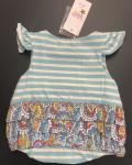 Natalie Grant Teal Stripe Romper w/ Gray Dot Cat Applique