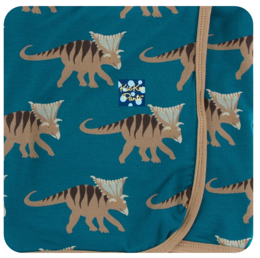 Kickee Pants Swaddle Blanket Heritage Blue Kosmoceratops