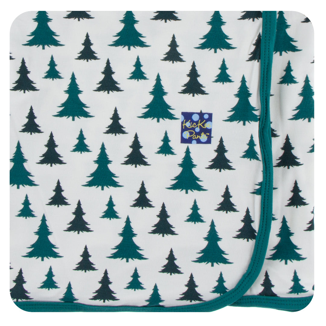Kickee Pants Swaddle Blanket Natural Christmas Trees