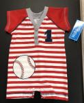 Wally & Willie Romper Red/White Stripe w/ Baseball Applique