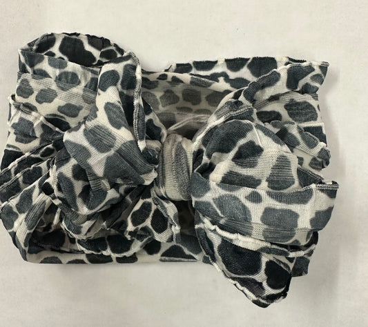 In Awe Ruffle Headband Black and Off White Animal Print