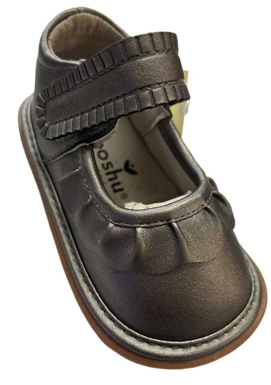 Mooshu Trainers Squeaker Shoes Mary Jane Leather Pewter