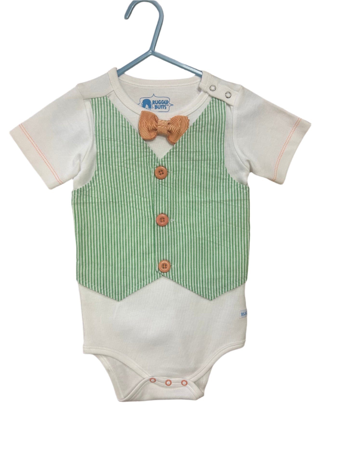 Rugged Butts Green Seersucker Vest Onesie