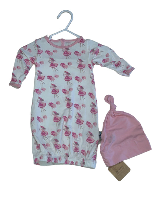Kickee Pants Natural Little Bo Peep Layette Gown w/Single Knot Hat