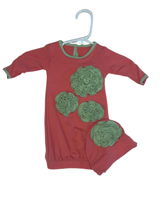 Kickee Pants Dahlia Flower Gown & Knot Hat Set English Rose With Field Green
