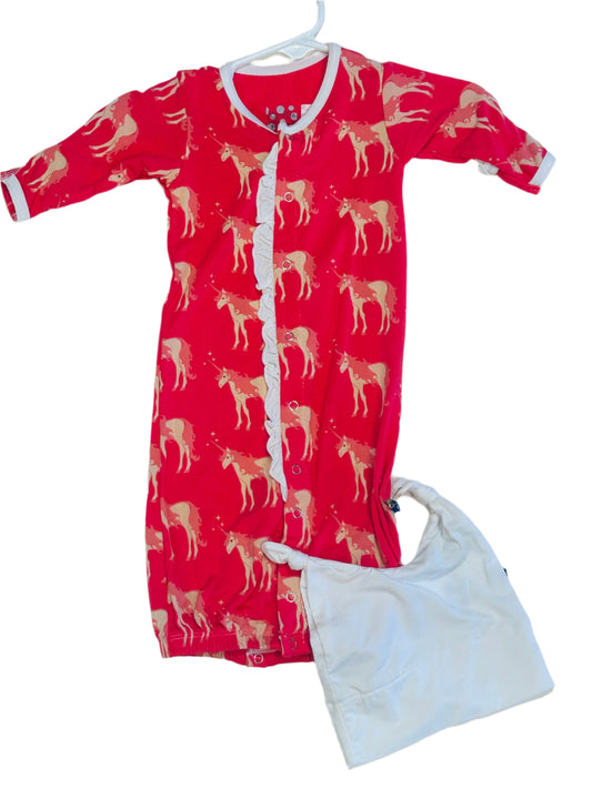 Kickee Pants Red Ginger Unicorn Gown w/double knot hat