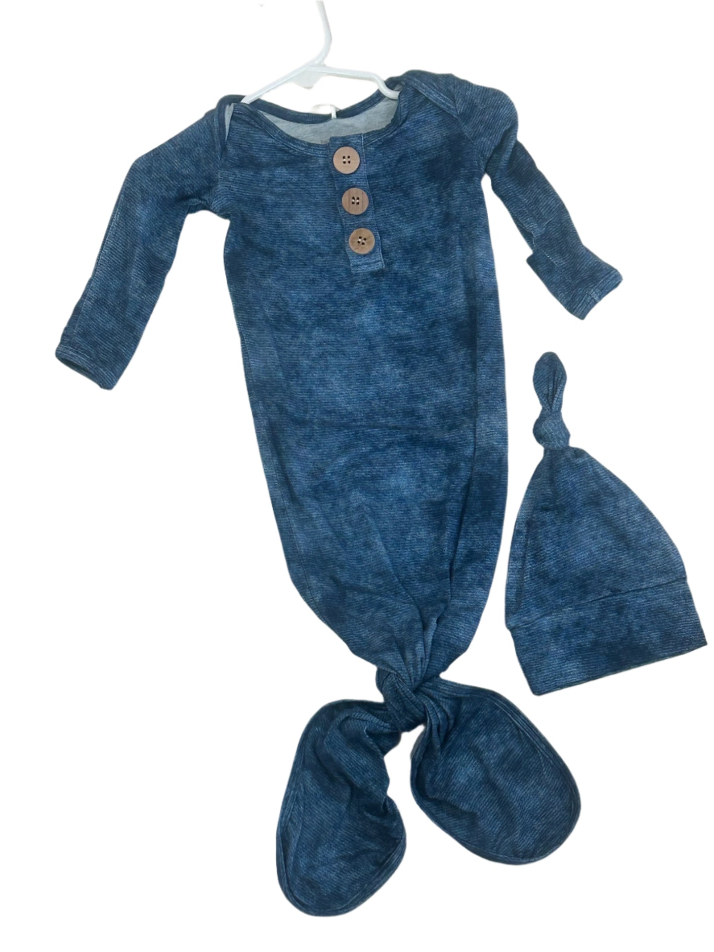 Rockin Royalty Denim Layette Knot Gown w/single knot hat
