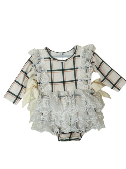 Be Girl L/S Romper Plaid w/Lace