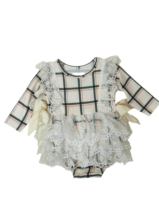 Be Girl L/S Romper Plaid w/Lace