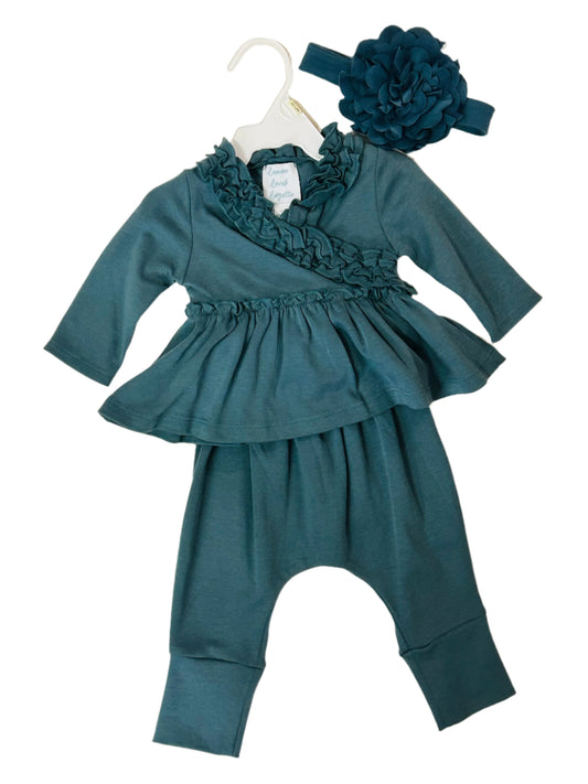 Lemon Loves Layette Blue Ruffle 2pc pant set