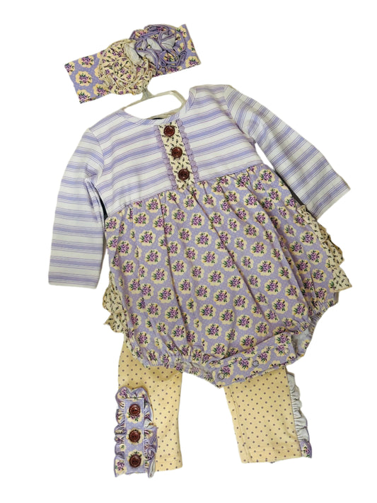 Swoon Baby 3pc Romper/Pant Set Lavender & Floral w/matching headband