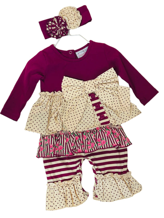 Serendipity Coverall Magenta Polka Dot & Floral w/ matching headband
