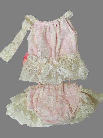 Cuddle Couture 2pc  Bloomer Set Pink Lace