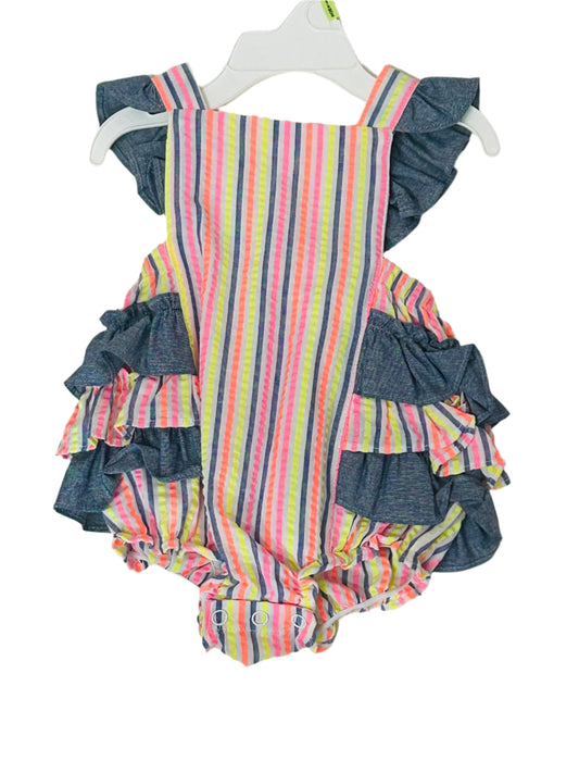 Bonnie Baby Bubble Romper Bright Multi-stripe w/Denim 1309