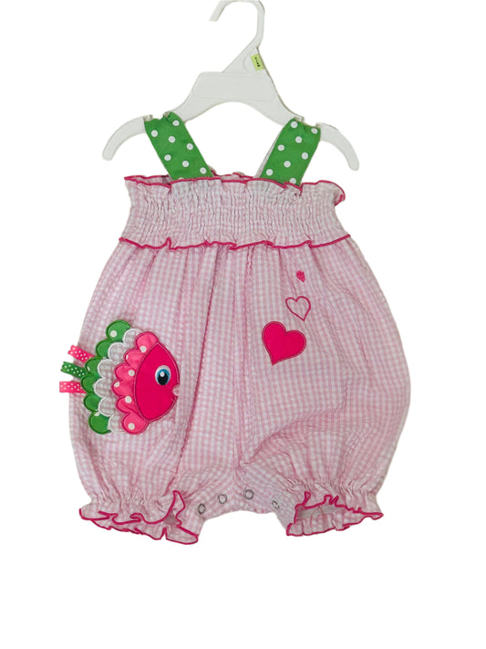 Bonnie Baby Bubble Romper Pink Gingham w/Fish 9705