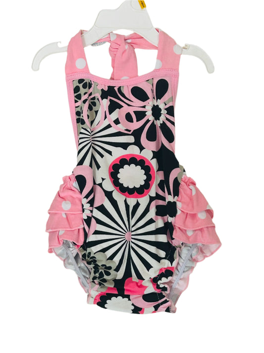 Pink/Black Floral w/Polka Dot Bubble Romper