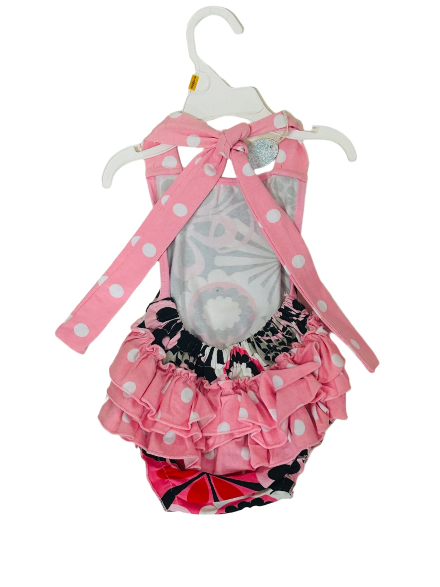 Pink/Black Floral w/Polka Dot Bubble Romper