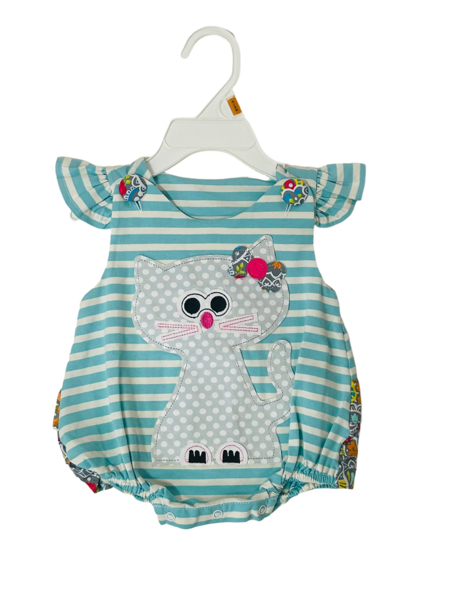 Natalie Grant Bubble Romper Blue w/Kitty