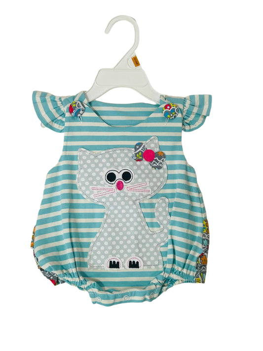 Natalie Grant Bubble Romper Blue w/Kitty