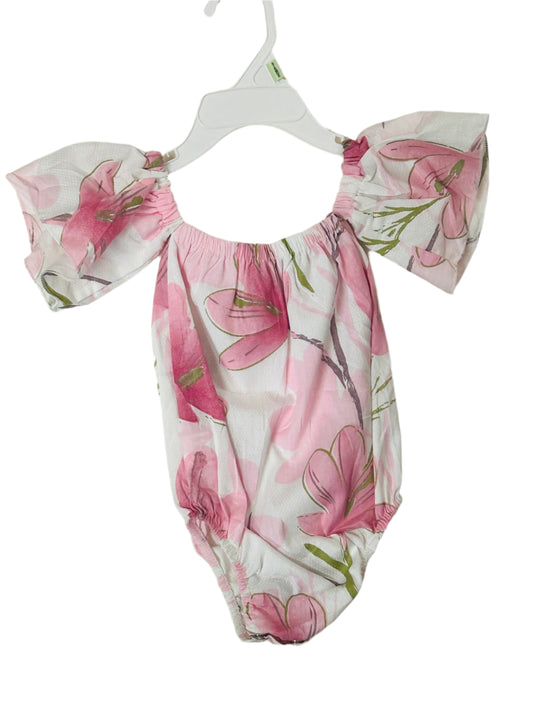 Mila & Rose Pink Floral One Piece Romper with Bell sleeve