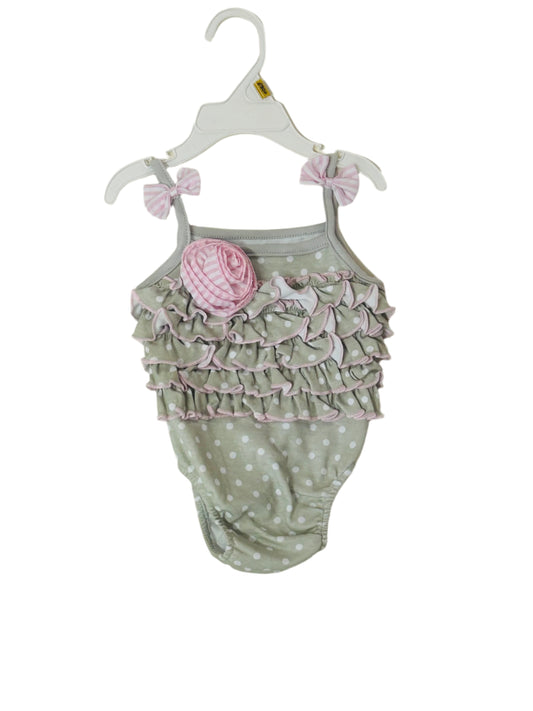 Ella Jackson Gray Polka Dot w/Rose Romper