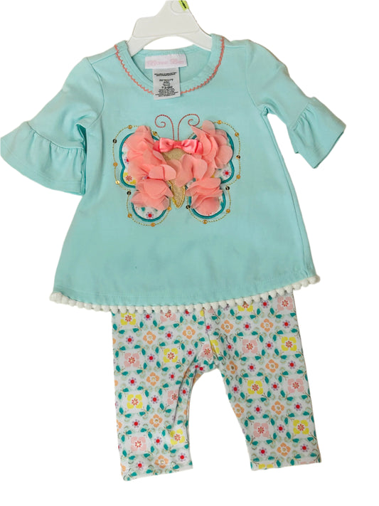 Bonnie Baby 2pc Pant Set Aqua w/Butterfly 17803